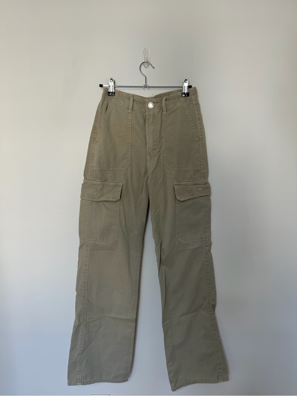 ZARA Womens Cargo Pants Beige Khaki Utility Wide Leg Straight High Rise Size 0